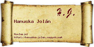 Hanuska Jolán névjegykártya